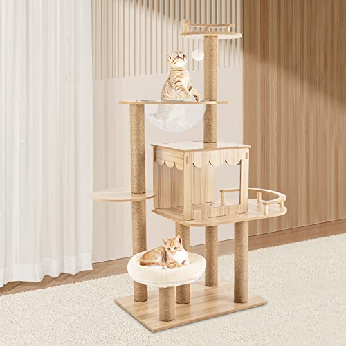 Árbol moderno para gatos color madera 52 pulgadas miniatura 1