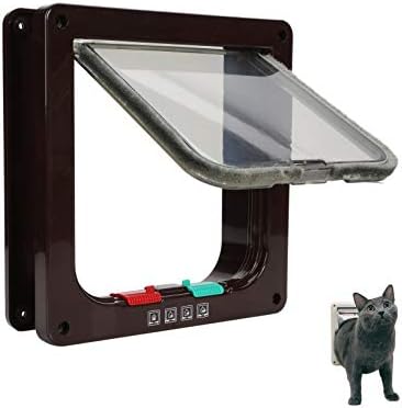 Ducomi Cat for Cats and Dogs to Wall, Swing Door with 4 Entrances and Controlled Exit and Magnetic Closure, Easy Installation on Walls, Doors and Windows Made of Wood and PVC (Brown, XL)