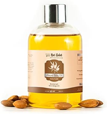 Nat Habit 100% Pure Almond Baby Oil For Baby Skin & Hair, Enriched With Vit E & Omega-3, 6 Non-Refined, LLP Free, Chemical & Preservative Free - 200 ml