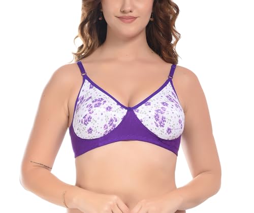Image of FIMS - Fashion is my style Women Cotton Blend Floral Bra Non-Padded Non-Wired Full Coverage T-Shirt Combo Pack Multicolor Cup- B