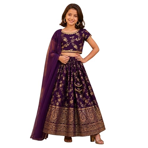 Image of The Magic Wand Lehenga Choli Set with Dupatta for Girls Kids Floral Printed Lace Embelished Chaniya Choli, Perfect for Wedding Occasions & Festivals