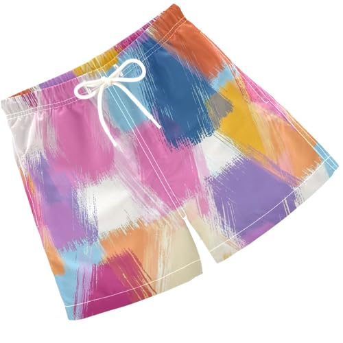 Pigsaly Boys' Swim Board Shorts Tartan Colorful Brush Stroke Boy's Swim Trunks Kids Swimwear 4T