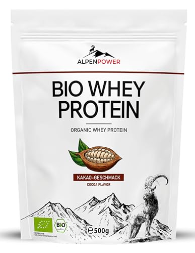 AlpenPower BIO WHEY Protein Kakao 500 g - 100% natürliche Zutaten & ohne Zusatzstoffe - Hochwertiges CFM Eiweiß-Pulver aus bester Bio-Alpenmilch