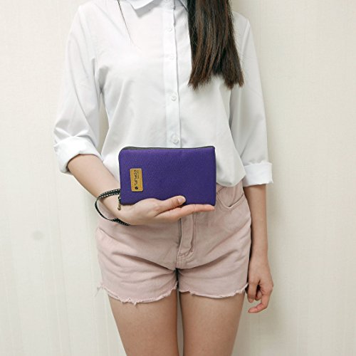 Image of Women Universal Phone Wristlet Wallet Pouch, Tainada Dual Slots Zipper Purse Carry Case Bag for iPhone 17 /16 Pro Max, Air, 16 Plus; Samsung S25+, S24 FE, A56 (Purple) | Lightweight water-repellent purse with padded shockproof cushion; Fits most smartphones, cards & cash; Daily essentials