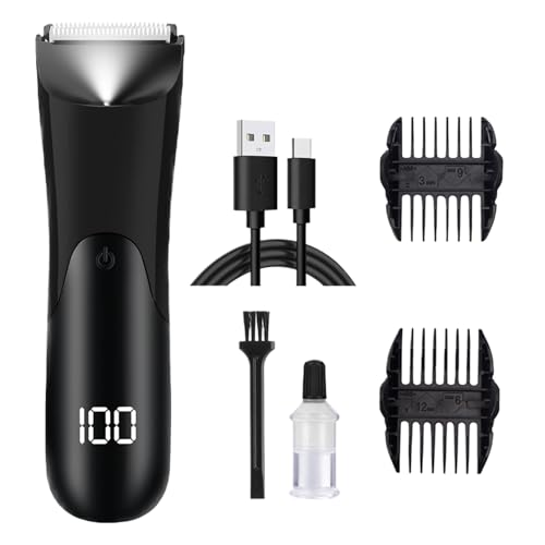Recortadora de barba para hombres, afeitadora de barba húmeda y seca, recortadora de pelo íntimo portátil para hombre con pantalla digital LCD para piernas, orejas, cara, nariz, púbico, brazo, aseo de