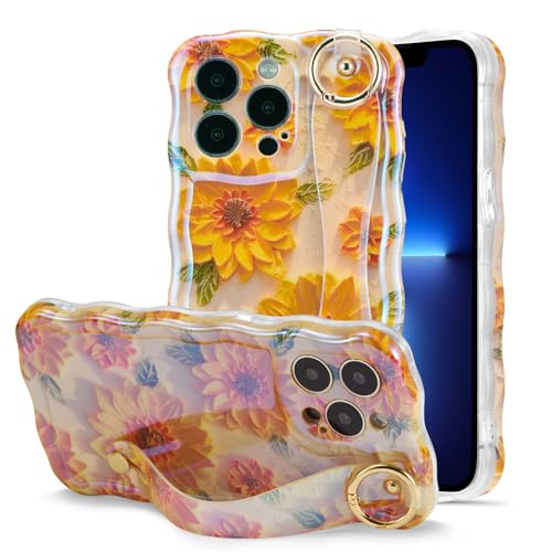 Coque iPhone 14 Pro Max anti-chute avec dragonne et bords ondulés