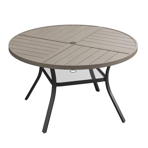 Image of VICLLAX 47.2 inch Round Outdoor Table, Patio Dining Table for 6 with Umbrella Hole for Garden Lawn Deck Backyard, Antique Grey