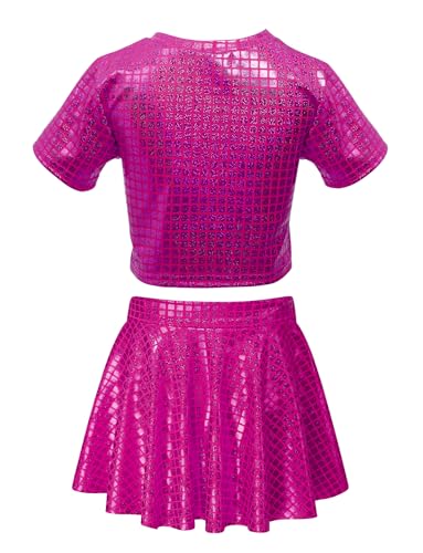 Image of Sequin Top for Girls with Shiny Skirt Disco 0utfit Metallic Dress Performance Kids 3-13T
