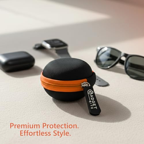 Image of GadgetBite Earphone Carrying Case, Multi-Purpose Travel Organizer for Earphones, Headsets, Pen Drives, SD Cards, Shock-Proof Ballistic Nylon, Soft Fabric, Mesh Pocket for Accessories - Orange