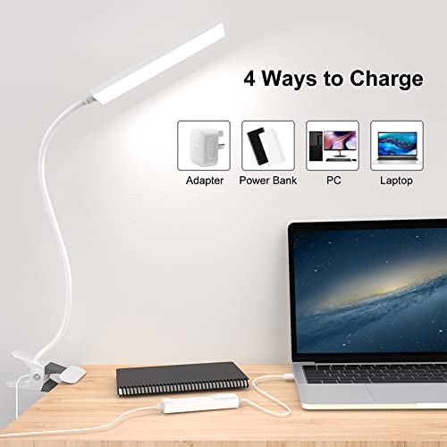 Raoyi Led Desk Lamp, 5W Usb Clip On Light Eye-Caring Reading Clamp Table Lamp With 48 Leds Flexible Gooseneck, 3 Color Modes And 14 Brightness Levels For Office Bedroom Study (White) #TOP5