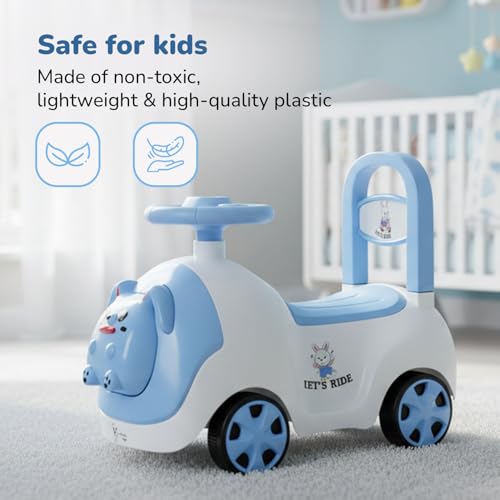 Image of Lifelong Bunny Manual Push Ride-On Toy Car with Back Support for Boys & Girls 1-4 Yrs, Distraction-Free, Non-Musical, Easy Installation, 50kg Capacity, Steering Wheel, Storage (LLCBBR03)