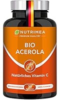 Acerola Bio Lutschtabletten | Natürliches Vitamin C Hochdosiert 1000mg | Reines Pulver Frucht-Extrakt aus Acerolakirsche | Tablette 100% Vegan Cherry Kirsche Geschmack - Immunsystem Energie Nutrimea