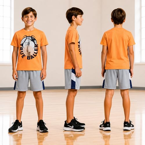 Image of Pro Athlete Active Boys Short Sets - 3 Piece Performance Short Sleeve T-Shirt and Dry Fit Shorts - Boys Athletic Sets (8-16)