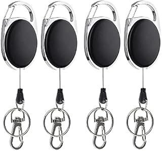 OFNMY Pack of 4 Retractable Badge Reel, Heavy-Duty Badge Holder Reel with Key Ring Carabiner Belt Clip for ID Card Key Badge Holder