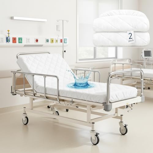 Lounsweer 2 Pack White Waterproof Hospital Bed Sheets 84 x 36 Inch Ela