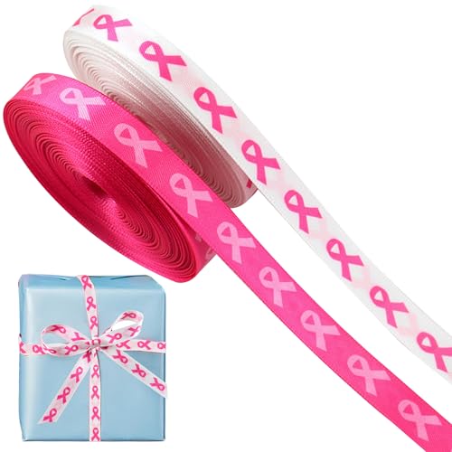 Heyiminy Breast Cancer Awareness Ribbons 2 Rolls Breast Cancer Ribbons for Crafts Pink Ribbon Breast Cancer Awareness Decor Gift Wrapping Fundraising Events