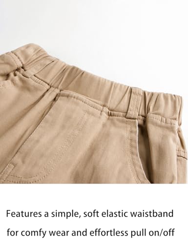 Boys‘ Solid Color Elastic Waist Cotton Uniform Pants with Embroidery for Kids School & Play4