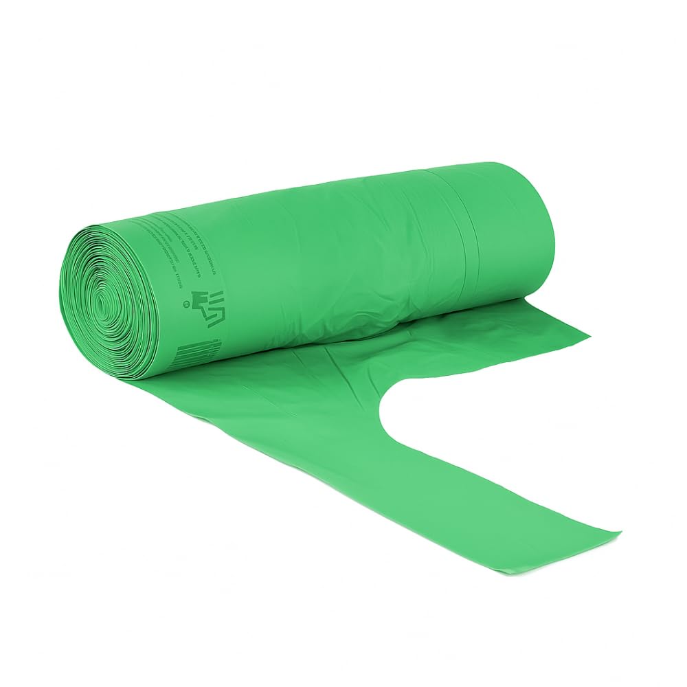 Palucart® 375 Sacchetti Biodegradabili f.to 55 x 68 da 30 Litri, Sacchi Raccolta Umido Salvagoccia con Manico lungo, 25 Rotoli da 15 Sacchi Organico compostabili e biodegradabili colore verde - M