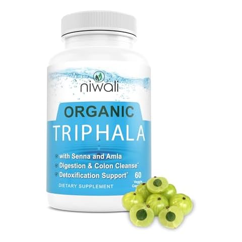 NIWALI Organic Triphala Herbal Supplement โ Digestion & Colon Support, Immune Support, Adaptogen, Vegan, Gluten-Free, USDA Organic, Non-GMO, with Senna & Amla โ 60 Capsules Cover