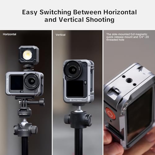 Image of PGYTECH Camera Cage for Osmo Action 6, Aluminum Alloy Housing Vlogging Case, Protective Frame with Magnetic Quick Release Connector, 1 /4 inch Thread Hole, Cold Shoe for Light /Microphone Accessories
