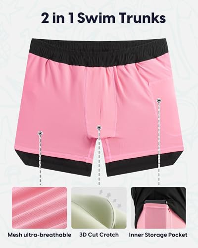 Image of maamgic Mens Swim Trunks 5 inch with Compression Liner Stretch Quick Dry Swim Shorts Swimming Trunks Bathing Suits
