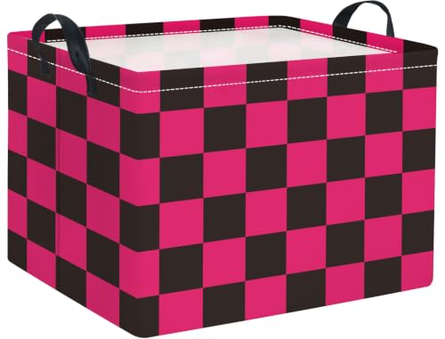 Image of Rectangular Kids Basket Baby Girl Basket Fabric Storage Bin Organizer Box Room Decor(Pink Black Checkered)