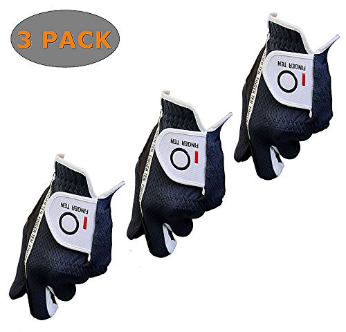 Jeantet Sport Golf Gloves Men Left Hand Right Rain Grip Value 3 Pack (Not In Pair), Weathersof Premium Glove Deals Black Fit Size Small Medium ML Large XL (M, Grey 3 Pack (Worn on Left Hand))