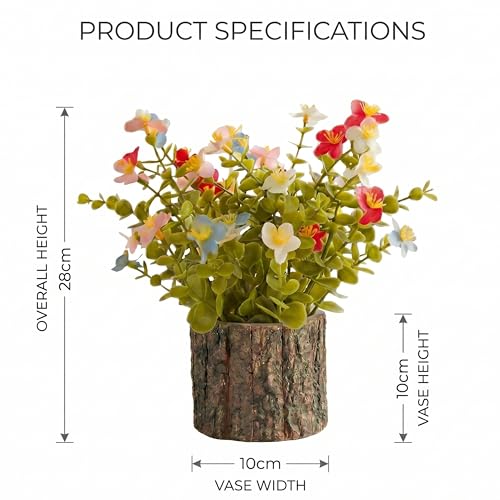 Image of Dekorly Artificial Fern Filler Plant with Real Wooden Vase (28CM Overall Height) | Decorative Lifelike Faux Floral Plant in Rustic Tree Log Pot for Living Room (Fern Filler)