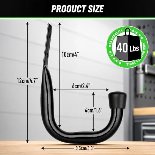 Image of 24-piece Heavy Duty Garage Storage Hooks, Bike Hooks for Garage Wall, Utility Garage Hooks, Wall Mount J Hook for Hanging, Large Metal Storage Organizer Tool, Extension Cord Hanger
