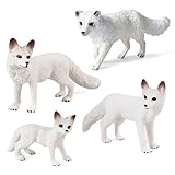 Bbiamsleep 4 Pieces White Fox Animal Figurines Mini Animals Set Realistic Arctic Fox Family Figurines for Cake Topper Party Christmas Birthday Supplies