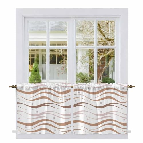 Gavrelixora Brown Stripes Kitchen Curtains 36 Inch Length, Tier Curtain