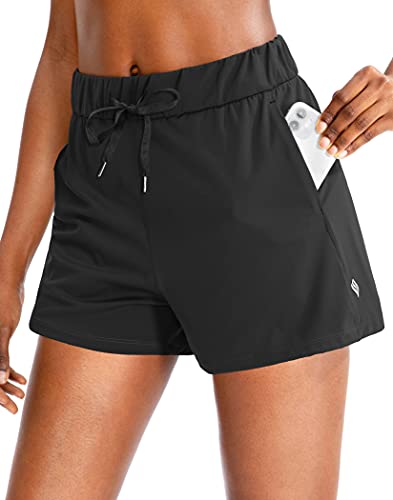 SANTINY Pantalones cortos para mujer de 2.5 pulgadas, cómodos, para entrenamiento, senderismo, atletismo, correr, viajes, para mujer con bolsillos - negro - M Cover