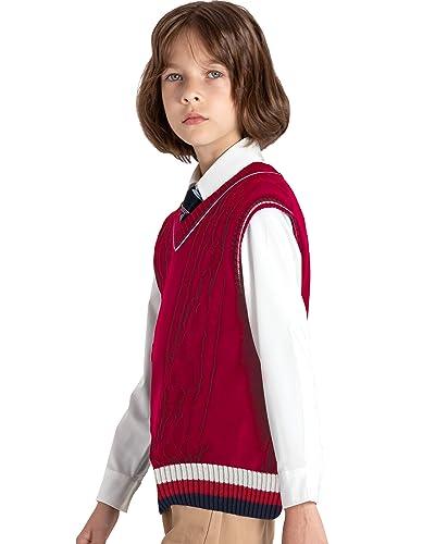 Image of JSTEX Boys Sweater Vest 100% Cotton Kids Uniform Vest V-Neck Sleeveless Knit Pullover for Boy Girls Toddler Size 4-14