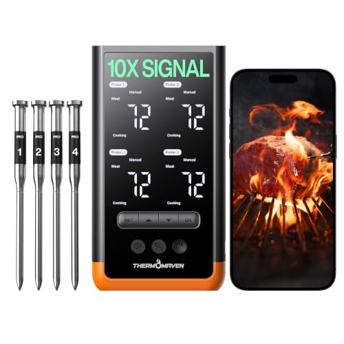 ThermoMaven Sub-1G Wireless Meat Thermometer, 4 Probes WiFi Therm...
