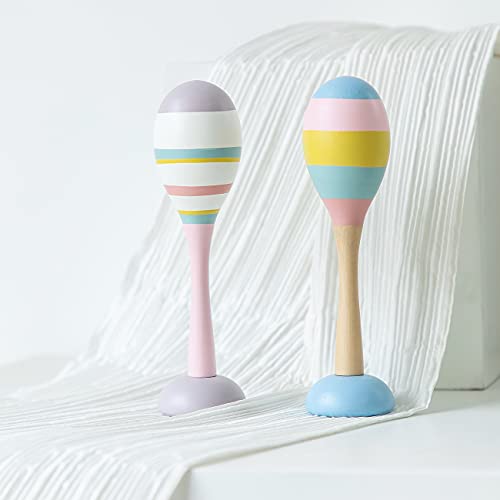 Ruyu Wood Sand Hammer Hand Percussion Maracas Shakers Rattles Percussion Instrument Educational Toy Mexican Fiesta Decoration For Kids Party Game Playing, Set Of 2 #TOP2