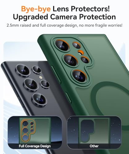 Image of CANSHN Designed for Samsung Galaxy S22 Ultra Case [Full Camera Protection] [Compatible with MagSafe] Translucent Matte Shockproof Protective Phone Cover 6.8 Inch - Deep Green