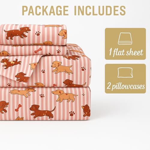 Image of Cottington Lane Printed Bedsheet for King Bed - 102x108 Inches | Puppy Love Print | Soft, Breathable & Wrinkle-Free Microfiber | Includes 2 Pillow Covers - Summer Comfort Bedding Set
