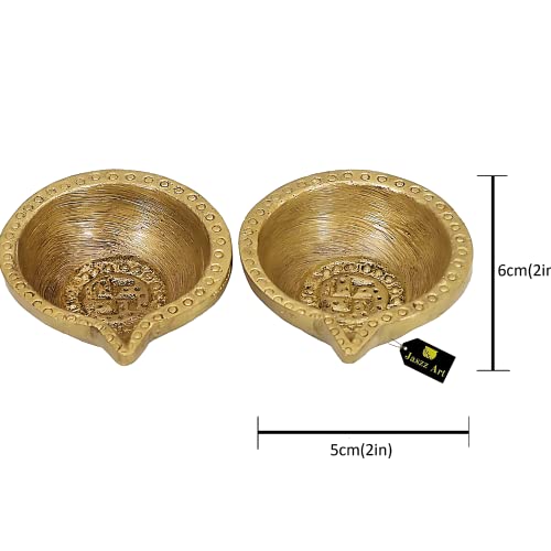Image of Brass Classic Oval Pooja Diya, Kuber Deepak Oil Lamp, Pack of 2