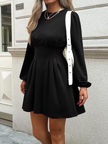 Work Dresses for Women 2025 Fall Winter Business Casual Dress Long Puff Sleeve High Waist A Line Short Office Dress3