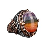 KAMBO Anillo de plata de ley 925 con piedras preciosas de arco iris, anillo de plata de ley 925, anillo de plata de varios colores, plata, Plata, Piedra preciosa arco iris