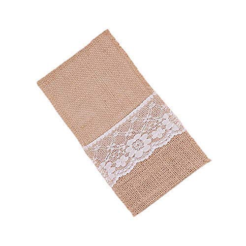 12pcs Vintage Shabby Chic Jute Burlap Lace Tableware Pouch Packaging Fork & Knife Burlap Holder Cutlery Pocket 4