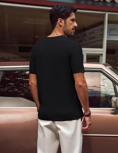 PJ PAUL JONES Men's T-Shirts Modern Fit V Neck Knit Shirts Textured Herringbone Knitwear4