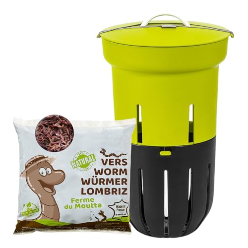 Moutta | Lombricomposteur Vert à enterrer 12L | 250gr de vers de Compost | A enterrer dans Votre jardinière | Compostez Vos déchets organiques | Parfait pour Nourrir Vos Plantes