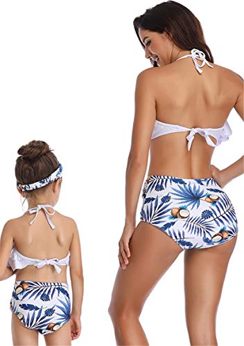 Wiwiqs Girls Swimwear Halter Cute Bikini Flower Print Two Piece Swimsuits Falbala Bathing Suits White Blue Flower 128 #TOP3