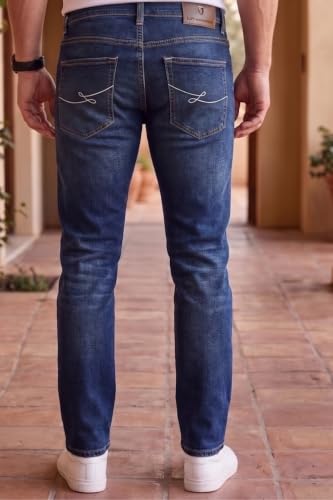 Image of Louis Philippe Men's Slim Fit Stretch Fabric for Comfort Premium Wash Aesthetic Authentic Twill and Durable Jeans