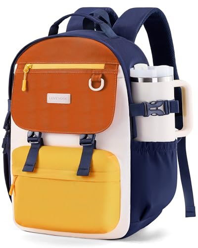 LOVEVOOK School Backpack for Girls with Large Tumbler Holder Pockets, Student Cute Bookbag 15.6 inch Laptop Daypack for Middle School Teen, Waterproof College Travel Bag for Women