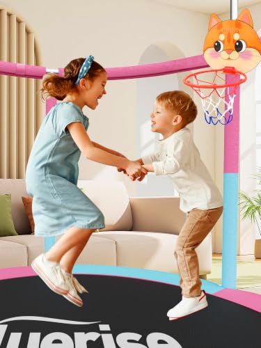 Image of BLUERISE 55IN 6FT Indoor /Outdoor Toddler Trampoline for Kids | Galvanized Steel Pipe,Multiple Activity Accessories,110lb,Safety Enclosure,Basketball Hoop,No-Gap Design,Anti-Rollover Bottom