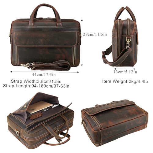 TIDING Leather Briefcase for Men 17 Inch Laptop Messenger Bag Work Business Travel Shoulder Bag Attache Case2