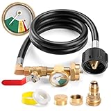 Propane Refill Adapter Hose 3 FT, Propane Refill Adapter for 1 lb. Tanks (QCC1/Type1 Inlet) with POL to QCC1 Propane Tank Adapter, Pressure Gauge, Valve, Caps, for Refilling from 20lb Cylinder