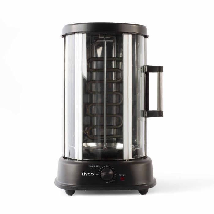 Grill vertical - LIVOO - DOM323-1500W - Jusqu'a 2,5 Kg - 1 broche centrale et 10 brochettes de 23 cm - Minuterie et rotation 360°